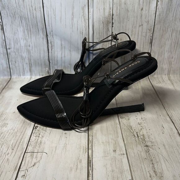 Good American Women’s Black Neoprene Pointy Toe Strappy Clear Heel Shoes size 7 - Picture 5 of 11